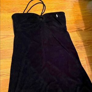 RALPH LAUREN Black Terry Cloth Halter Bathing Suit Cover Up Size Large